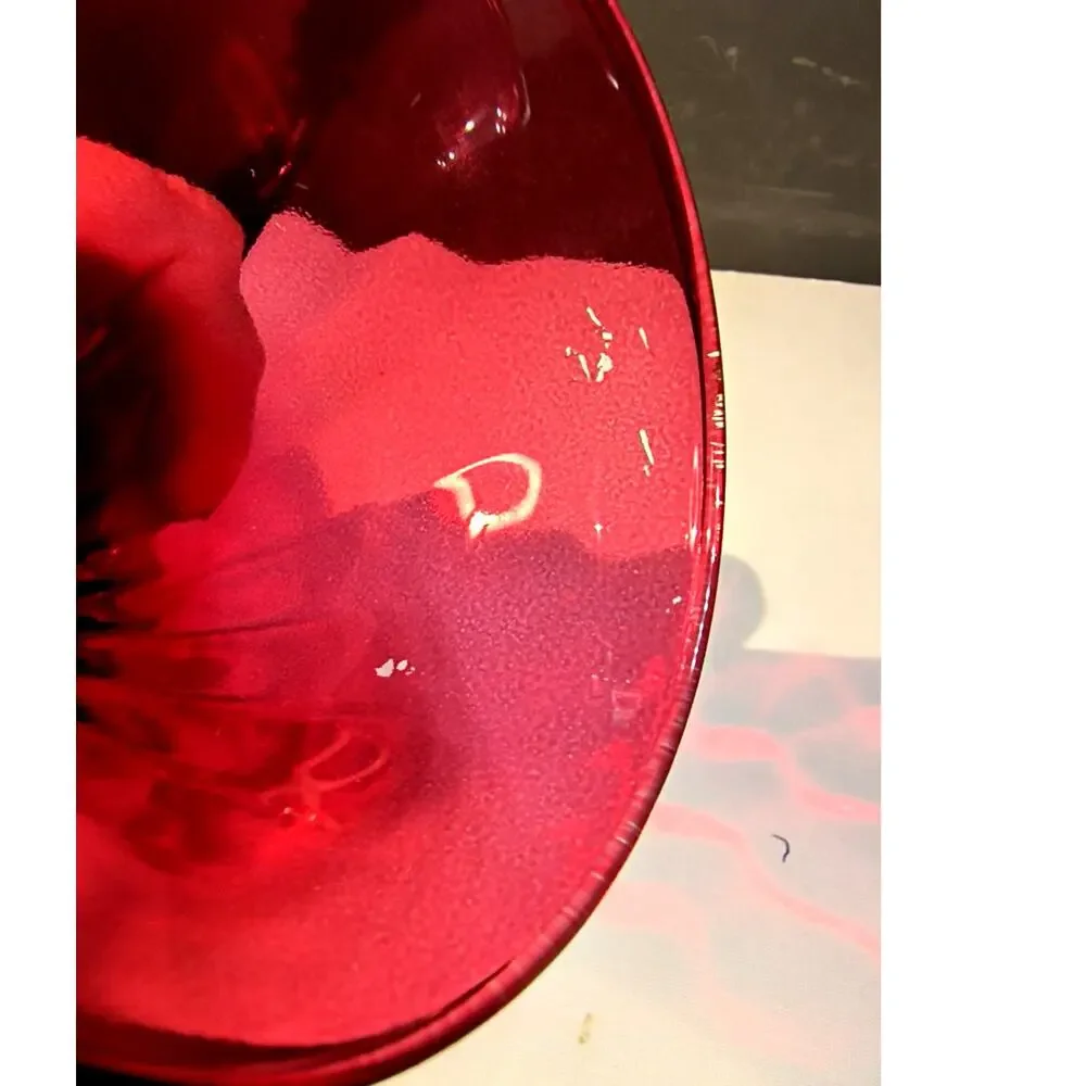 2118. Vintage Cranberry or Ruby Red Glass Vase 8 Inches Bulbous Base